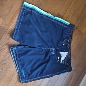 RSSurf Dark Blue Swim Shorts with Aqua Accents